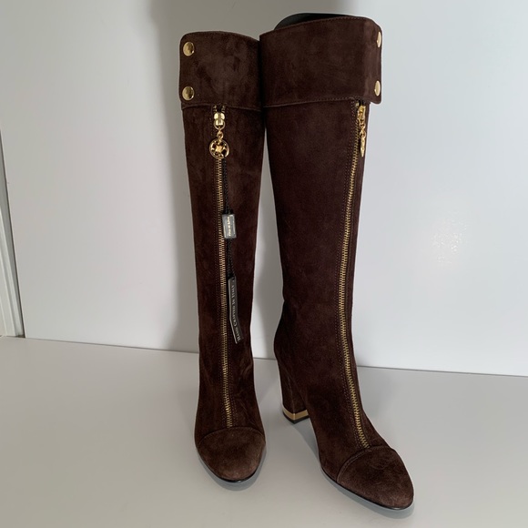 NWT, Brown suede boots, 3 inch heel, zip front - Picture 1 of 10